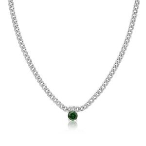 Luv AJ Bardot Stud Necklace- Emerald Green- Silver