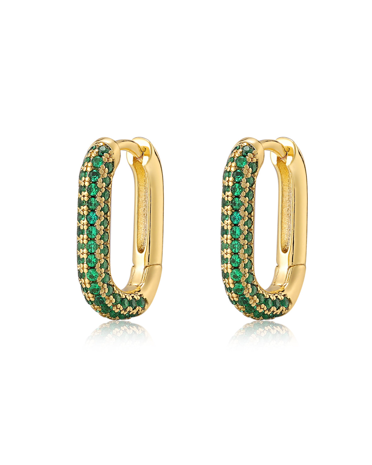 Luv AJ Pave Chain Link Huggies- Emerald Green- Gold