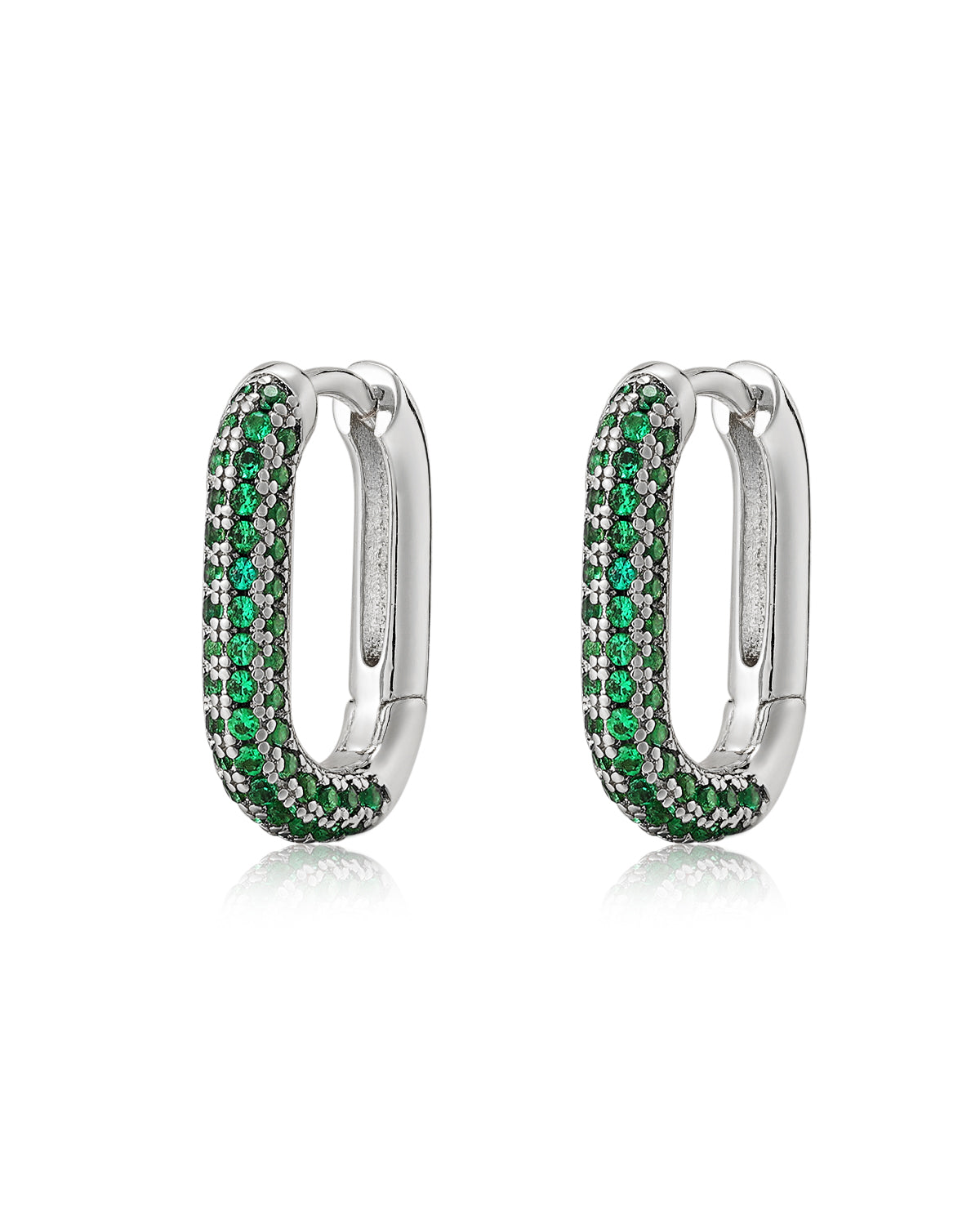 Luv AJ Pave Chain Link Huggies- Emerald Green- Silver