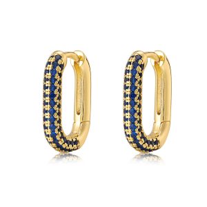 Luv AJ Pave Chain Link Huggies- Blue Sapphire- Gold