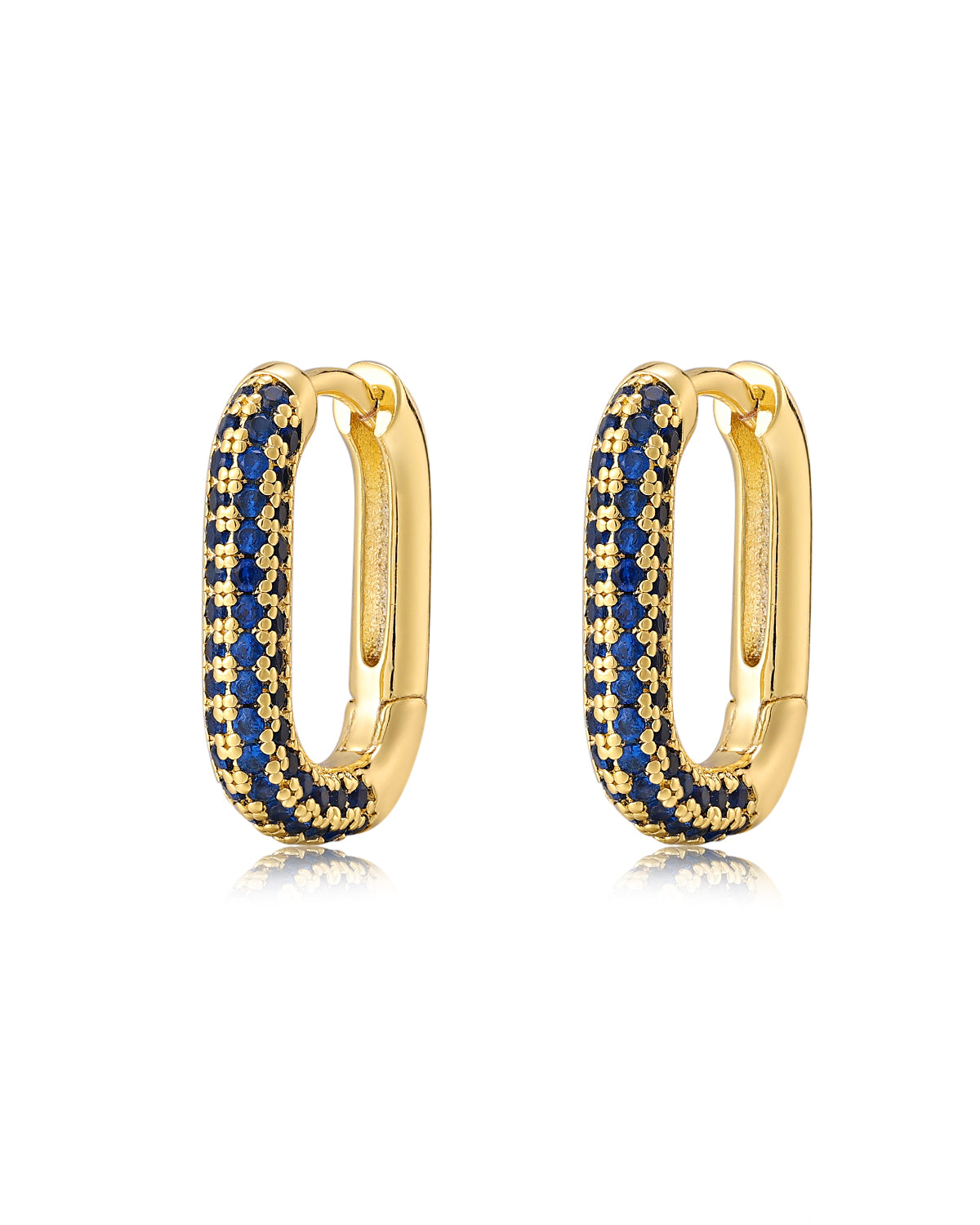 Luv AJ Pave Chain Link Huggies- Blue Sapphire- Gold
