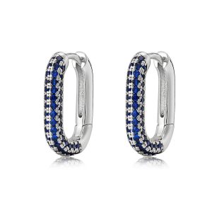 Luv AJ Pave Chain Link Huggies- Blue Sapphire- Silver