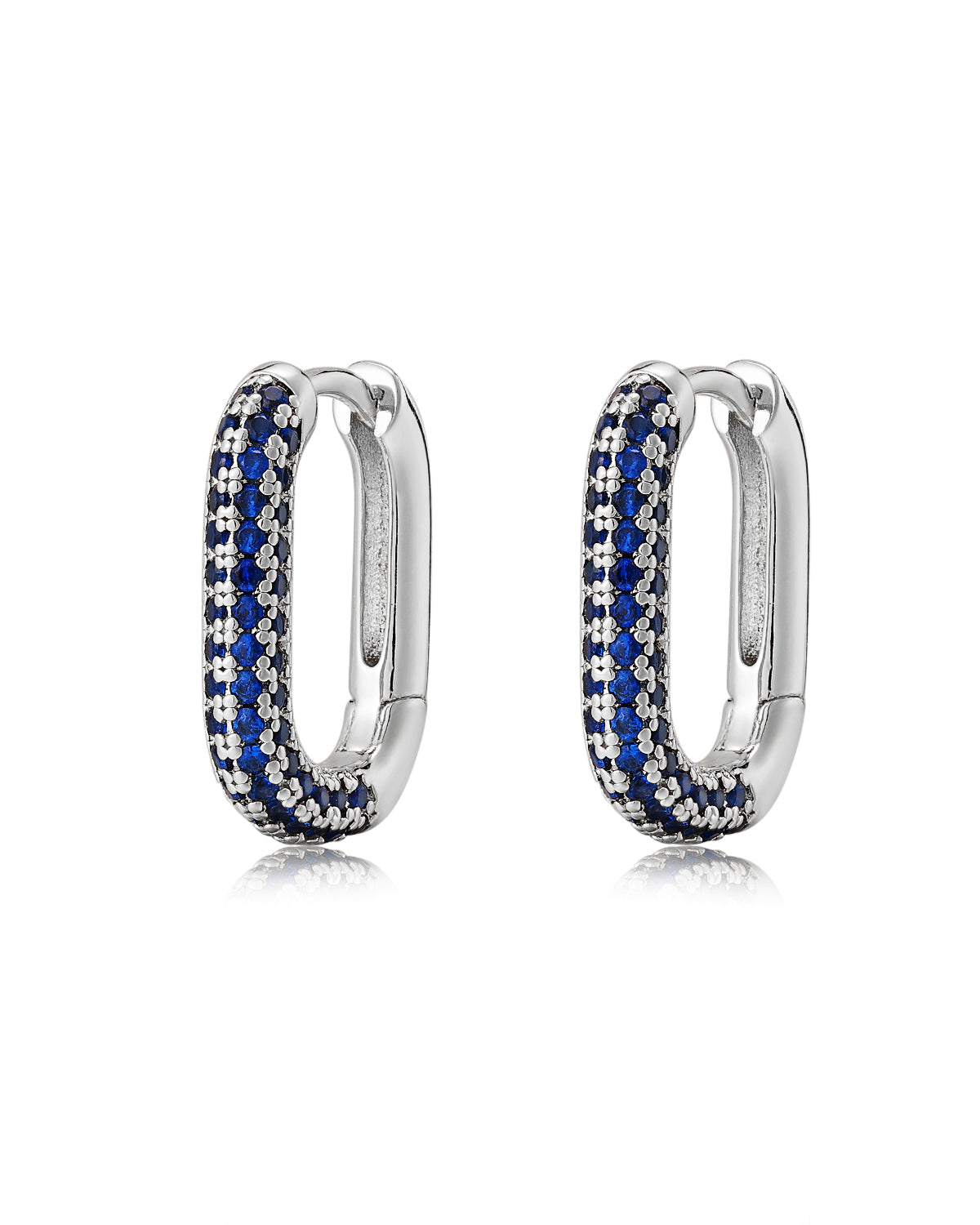 Luv AJ Pave Chain Link Huggies- Blue Sapphire- Silver