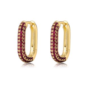 Luv AJ Pave Chain Link Huggies- Ruby Red- Gold