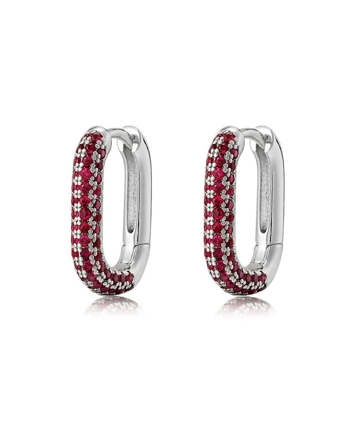 Luv AJ Pave Chain Link Huggies- Ruby Red- Silver