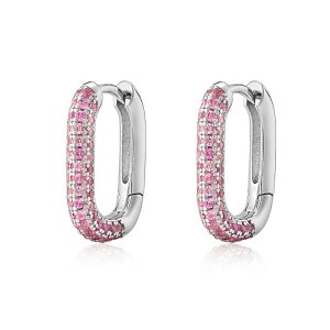 Luv AJ Pave Chain Link Huggies- Pink- Silver