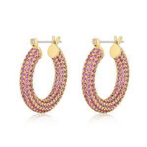 Luv AJ Pave Baby Amalfi Hoops- Pink- Gold