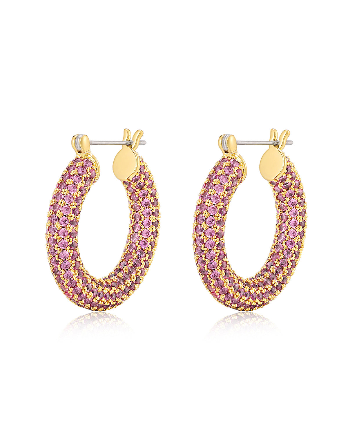 Luv AJ Pave Baby Amalfi Hoops- Pink- Gold