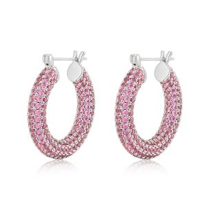 Luv AJ Pave Baby Amalfi Hoops- Pink- Silver