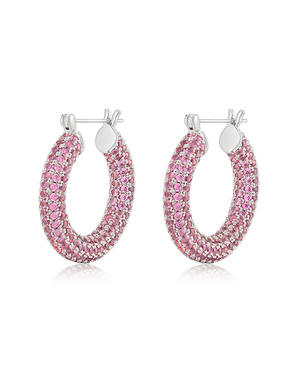 Luv AJ Pave Baby Amalfi Hoops- Pink- Silver