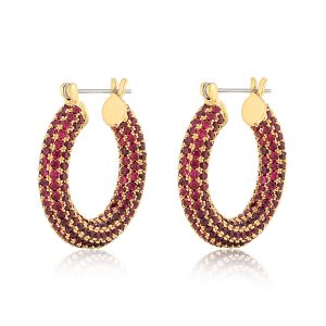 Luv AJ Pave Baby Amalfi Hoops- Ruby Red- Gold