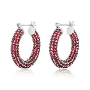 Luv AJ Pave Baby Amalfi Hoops- Ruby Red- Silver
