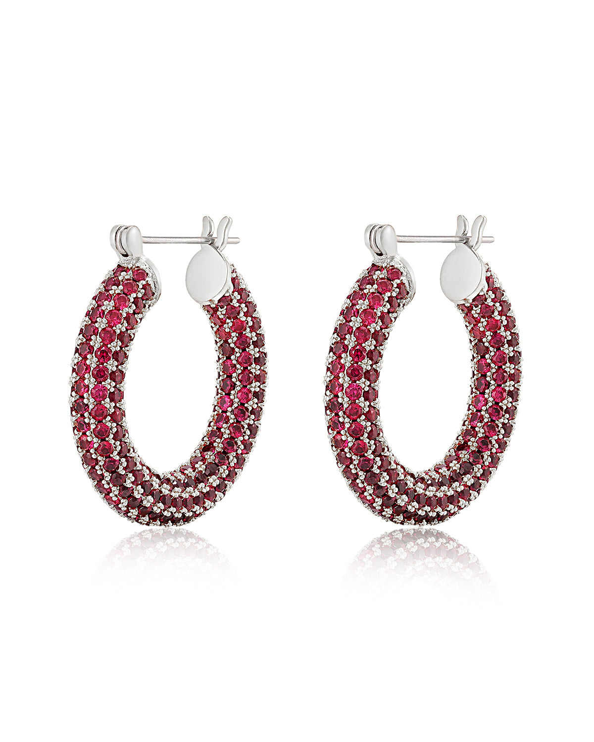 Luv AJ Pave Baby Amalfi Hoops- Ruby Red- Silver