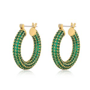 Luv AJ Pave Baby Amalfi Hoops- Emerald Green- Gold