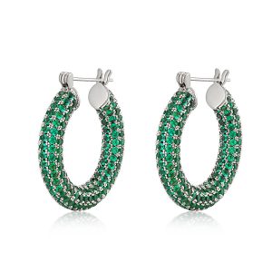 Luv AJ Pave Baby Amalfi Hoops- Emerald Green- Silver