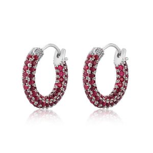Luv AJ Pave Amalfi Huggies- Ruby Red- Silver