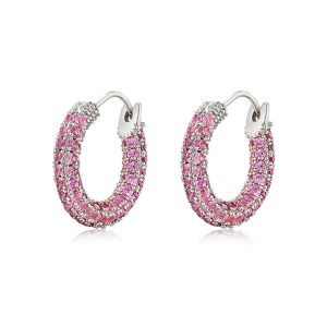 Luv AJ Pave Amalfi Huggies- Pink- Silver
