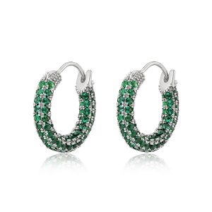 Luv AJ Pave Amalfi Huggies- Emerald Green- Silver