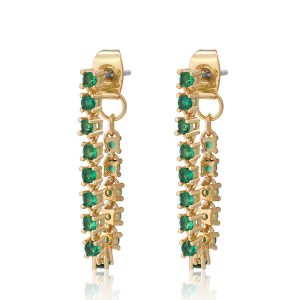 Luv AJ Ballier Chain Studs- Emerald Green- Gold