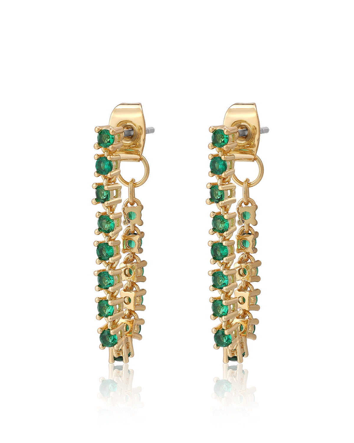 Luv AJ Ballier Chain Studs- Emerald Green- Gold