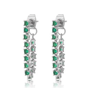 Luv AJ Ballier Chain Studs- Emerald Green- Silver