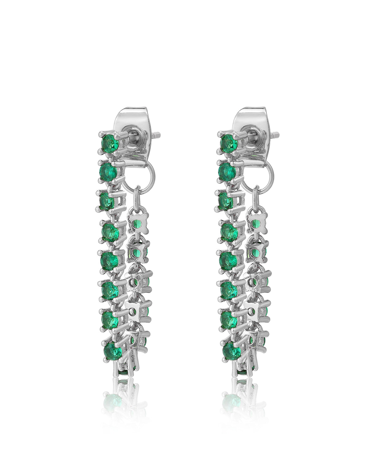 Luv AJ Ballier Chain Studs- Emerald Green- Silver
