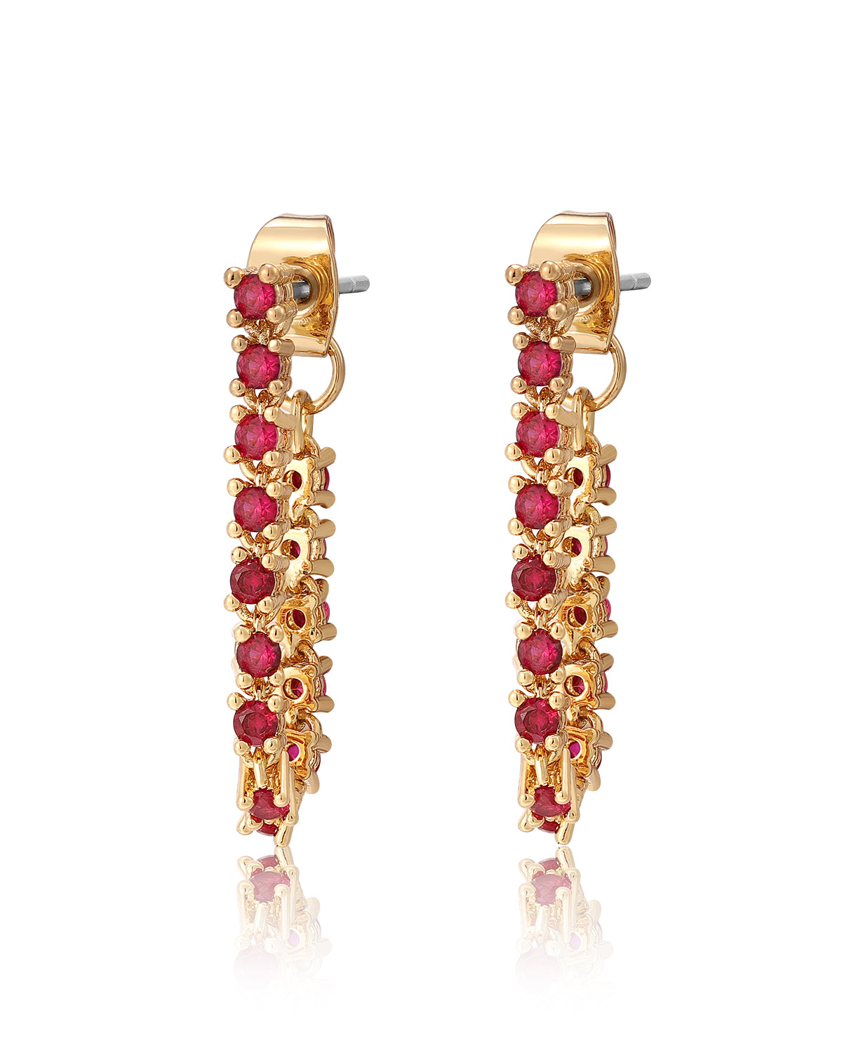 Luv AJ Ballier Chain Studs- Ruby Red- Gold
