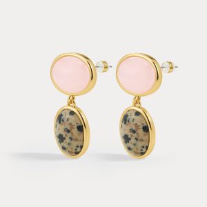 Luv AJ The Rose Quartz Palma Studs- Gold