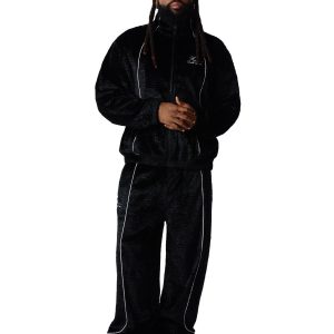 Denim Tears Faux Astrakhan Track Jacket Black