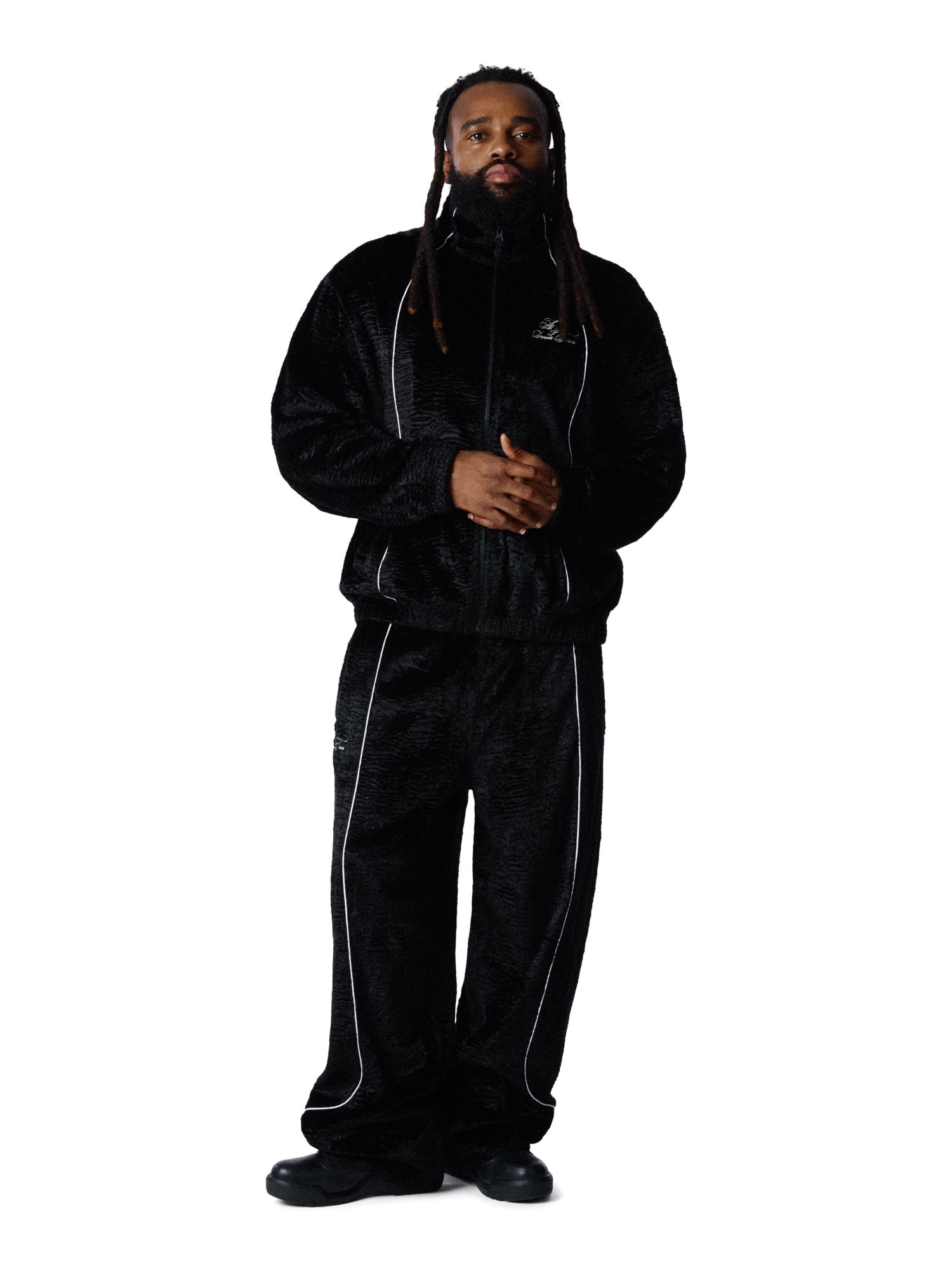 Denim Tears Faux Astrakhan Track Jacket Black