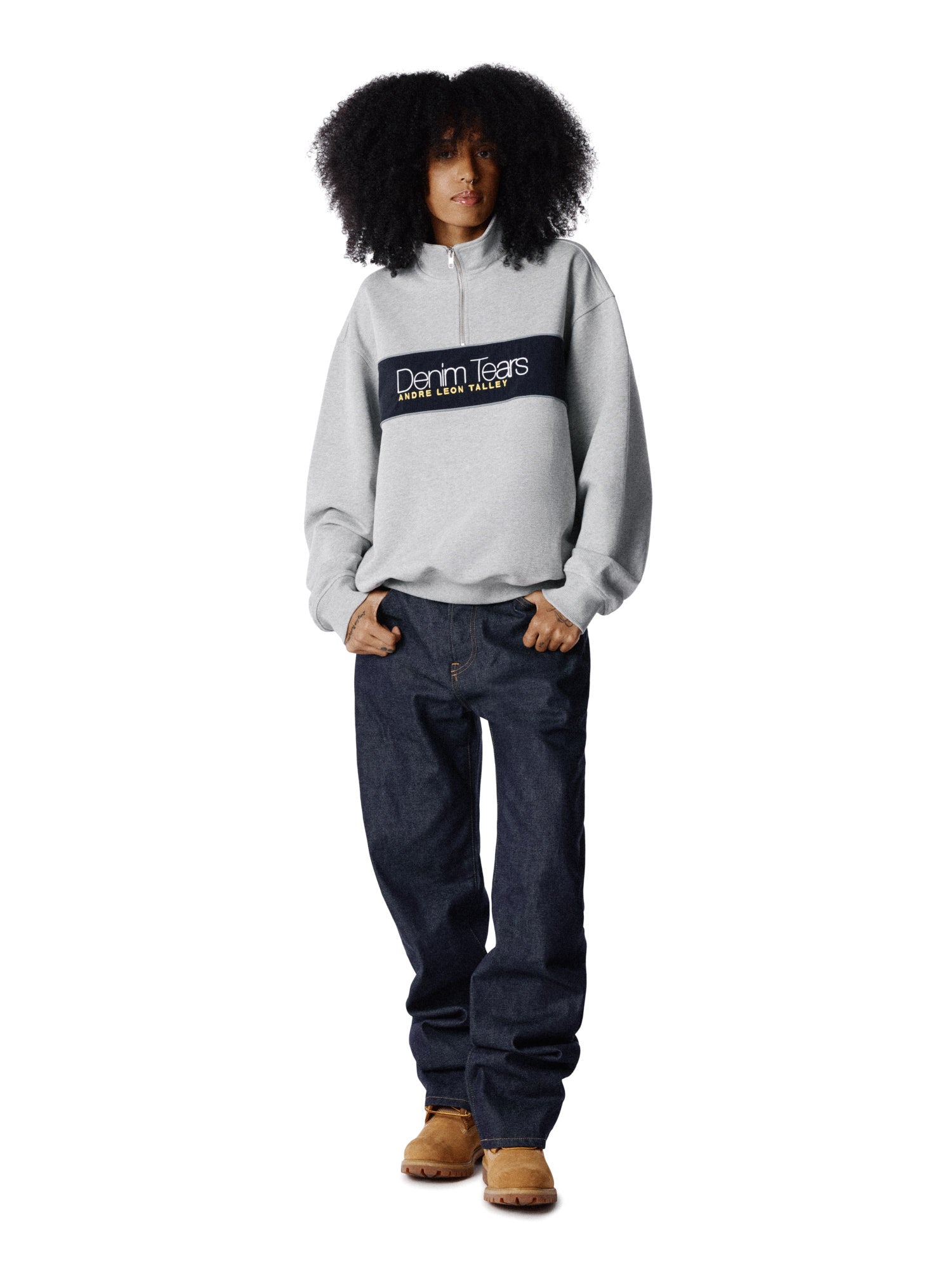 Denim Tears André Leon Talley Quarter-Zip Sweatshirt Grey