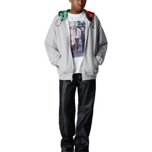 Denim Tears Pan African Peace Wreath Zip Up Hoodie Grey
