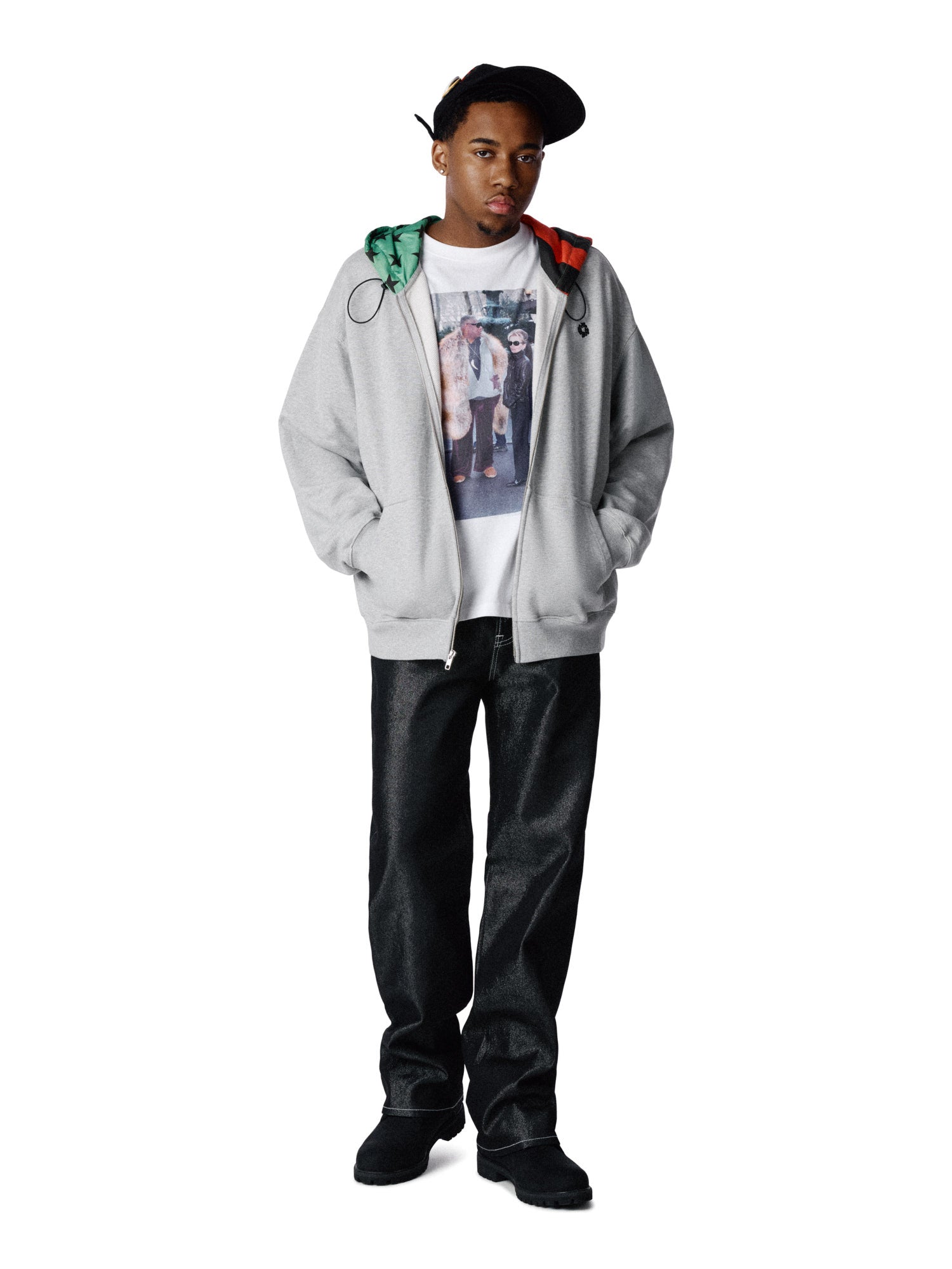 Denim Tears Pan African Peace Wreath Zip Up Hoodie Grey