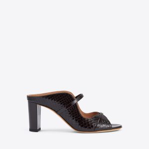 Malone Souliers Norah 70 Dark Brown Embossed Leather Sandals