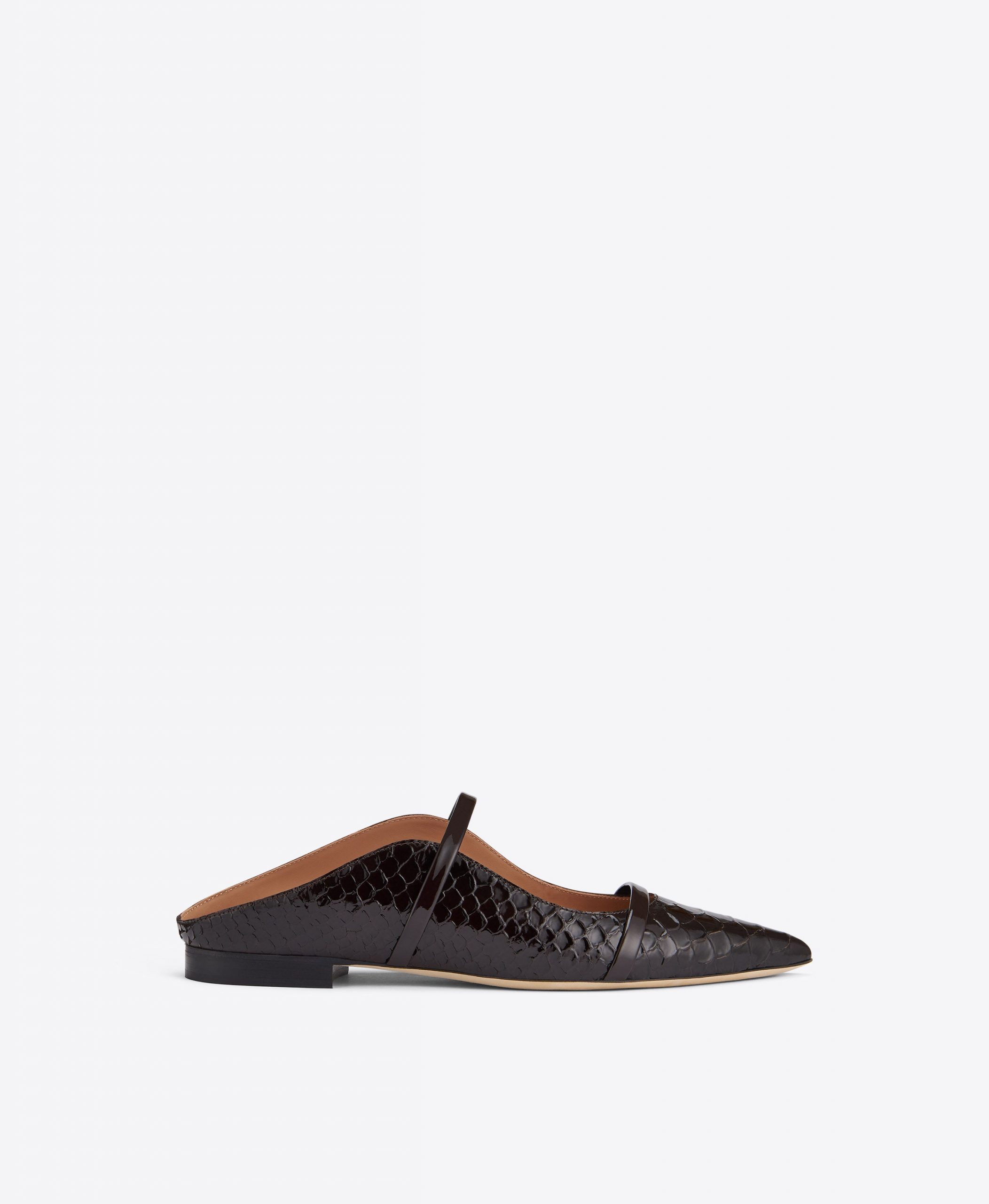 Malone Souliers Maureen Dark Brown Embossed Leather Flat Mules