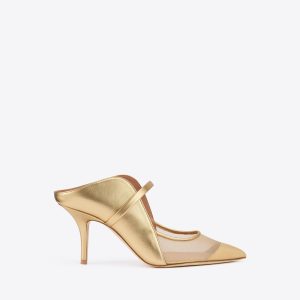 Malone Souliers Maureen Arc 70 Gold Leather Mules