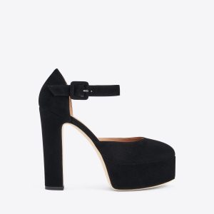 Malone Souliers Leila 130 Black Suede Platform Pumps