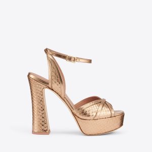 Malone Souliers Sylvie 125 Gold Embossed Leather Platform Sandals