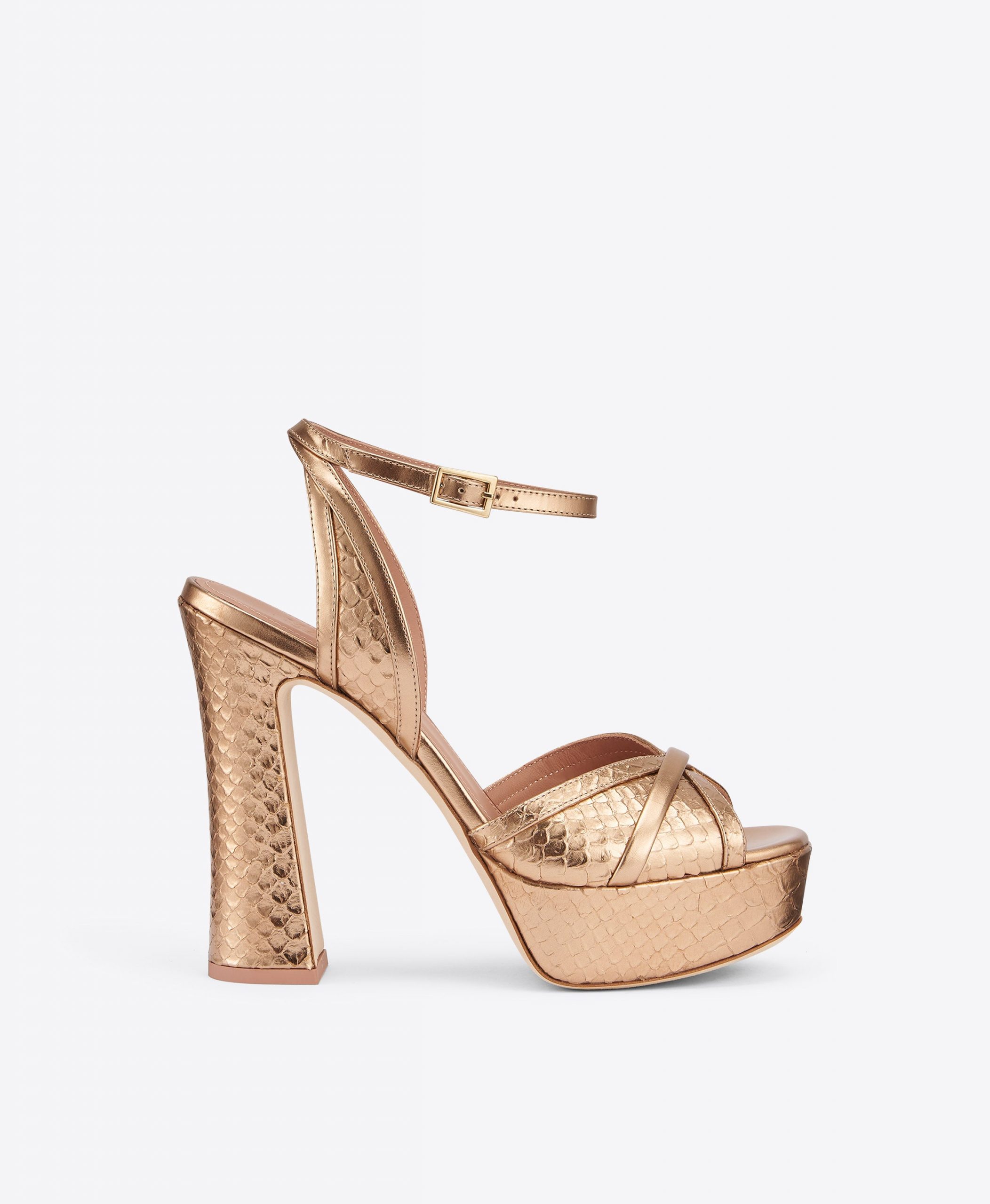 Malone Souliers Sylvie 125 Gold Embossed Leather Platform Sandals