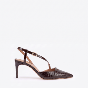 Malone Souliers Valeria 70 Dark Brown Embossed Leather Slingbacks