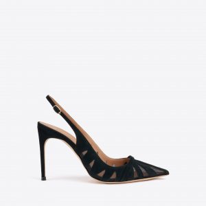 Malone Souliers Schiffer 90 Black Suede Slingback Pumps