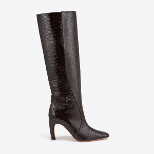 Malone Souliers Raven 90 Dark Brown Embossed Leather Tall Boots