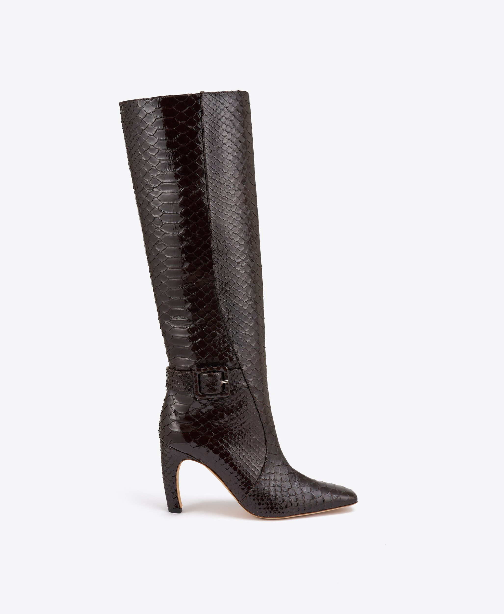Malone Souliers Raven 90 Dark Brown Embossed Leather Tall Boots