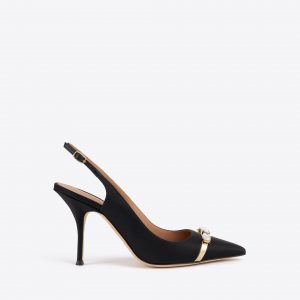 Malone Souliers Halo 90 Black Satin Slingbacks