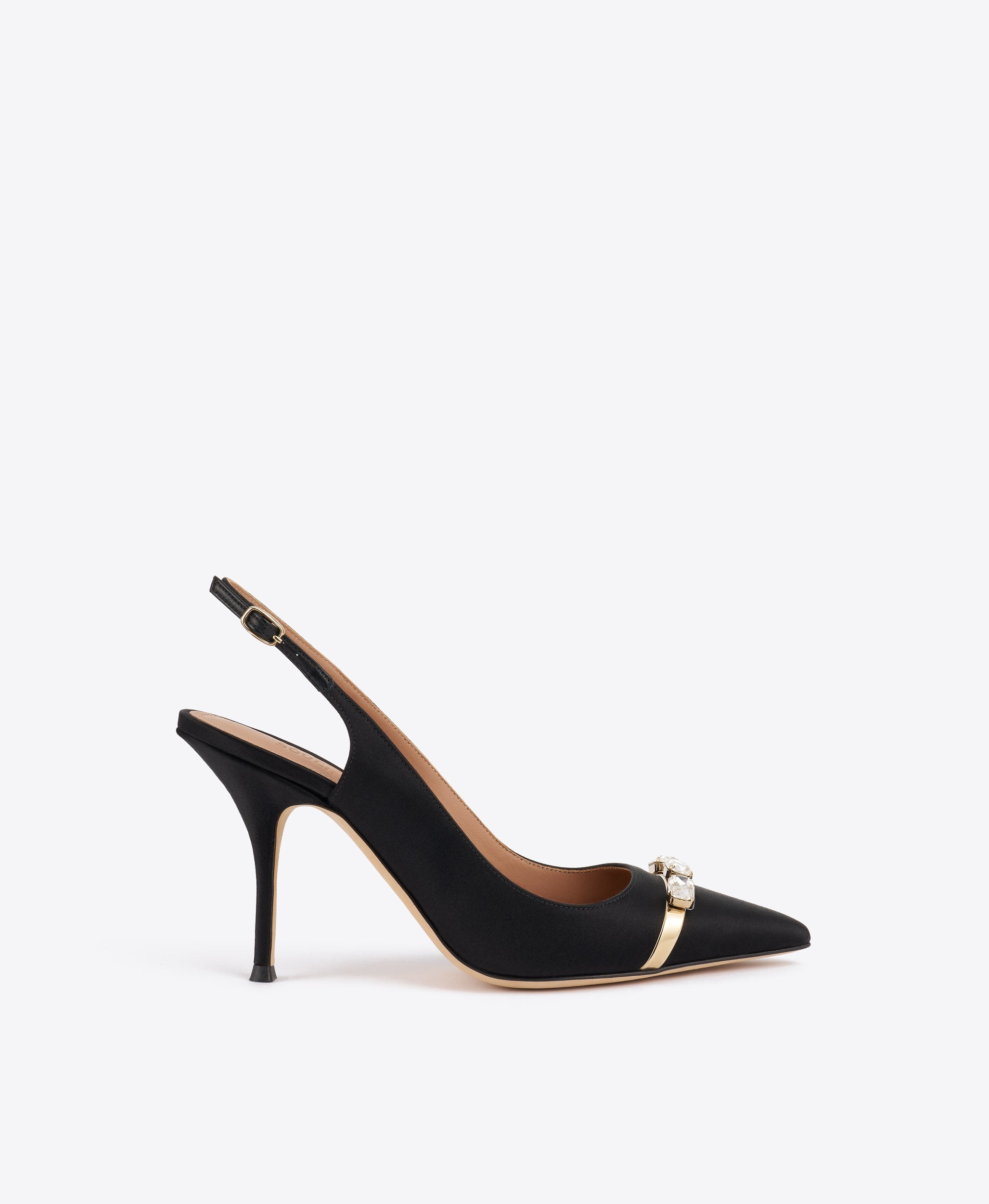 Malone Souliers Halo 90 Black Satin Slingbacks