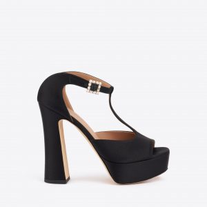 Malone Souliers Nomi 125 Black Satin Platforms Sandals