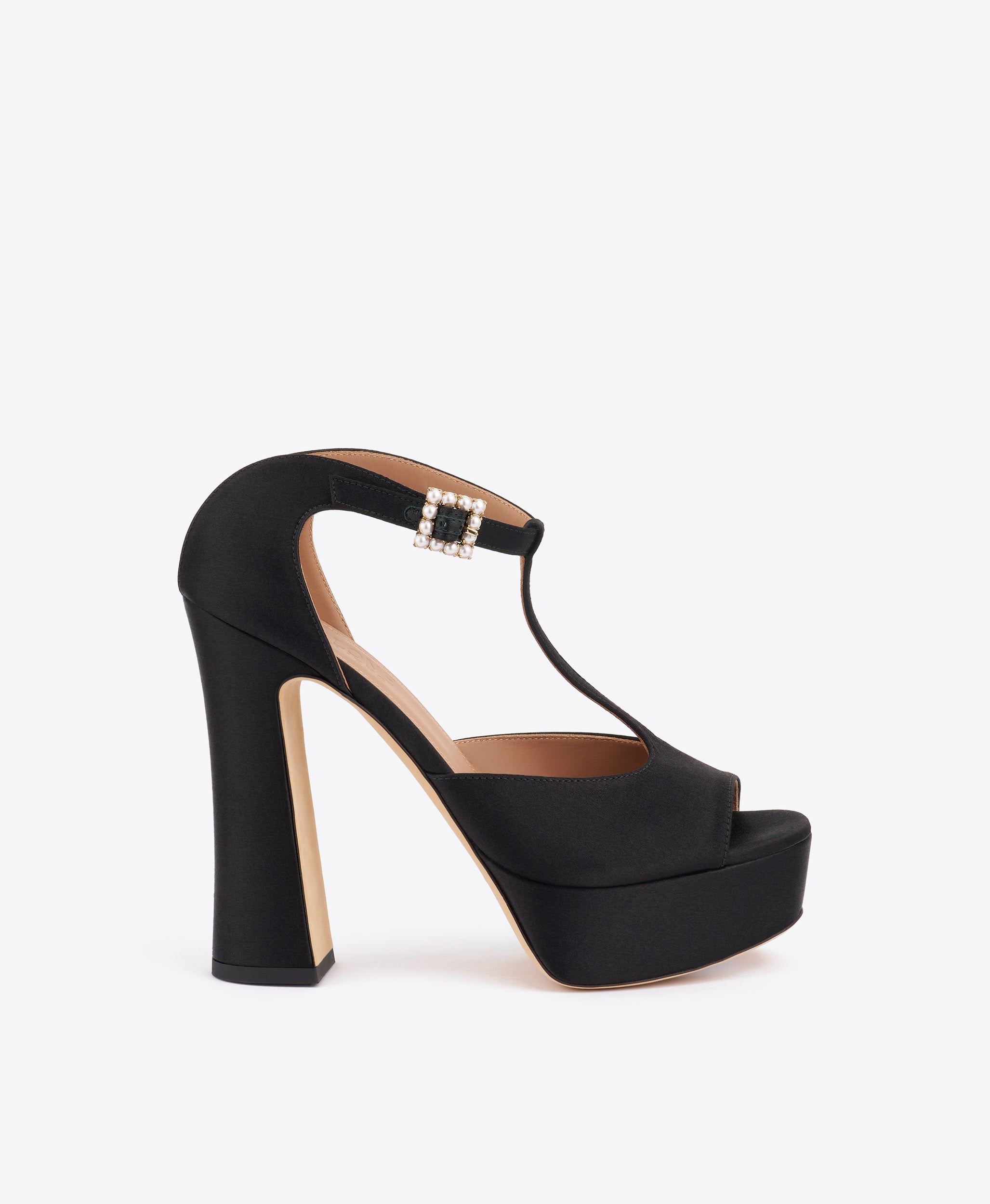 Malone Souliers Nomi 125 Black Satin Platforms Sandals
