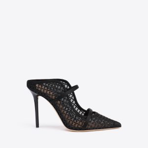 Malone Souliers Maureen 100 Black Sequin Mesh Mules
