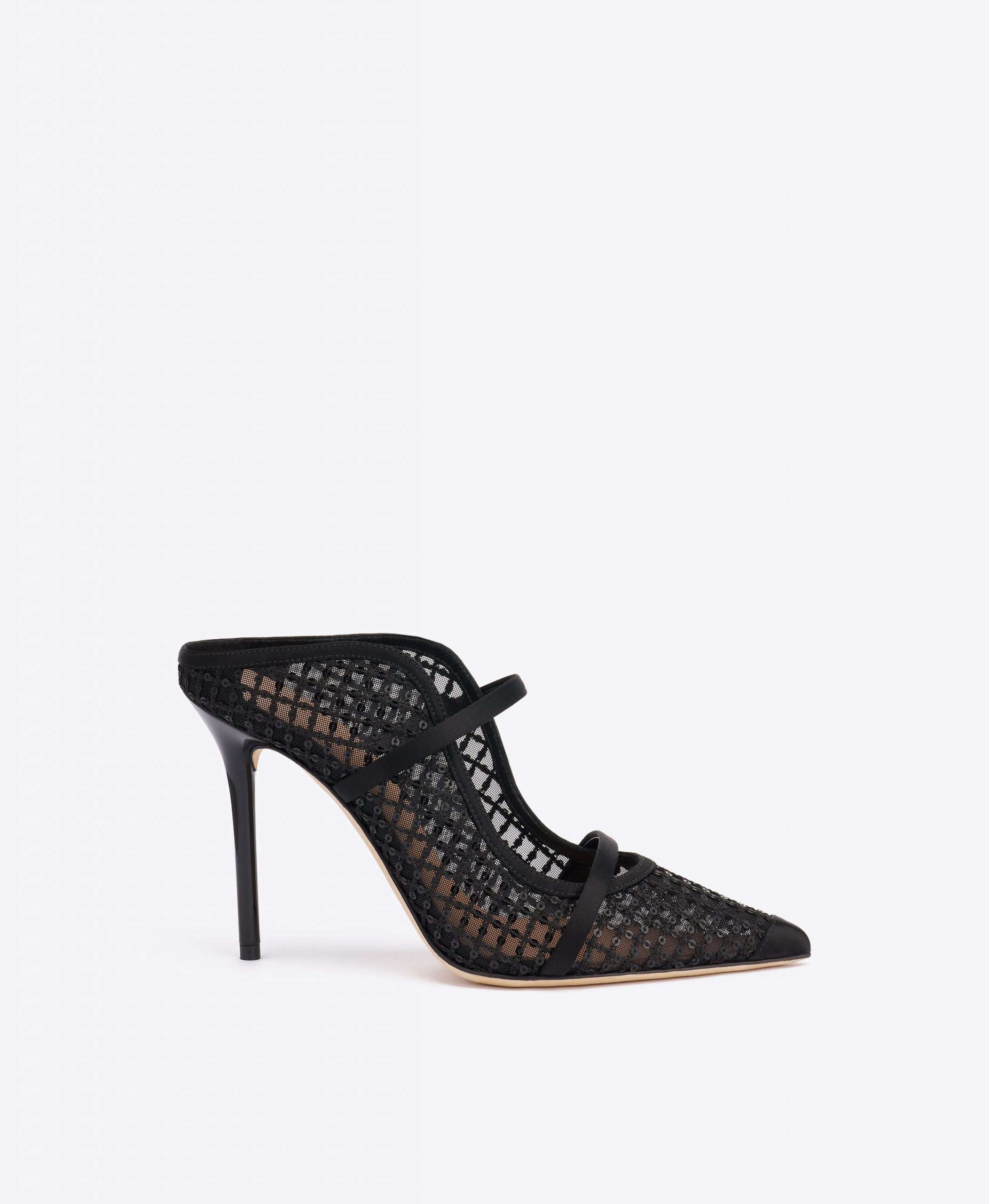 Malone Souliers Maureen 100 Black Sequin Mesh Mules