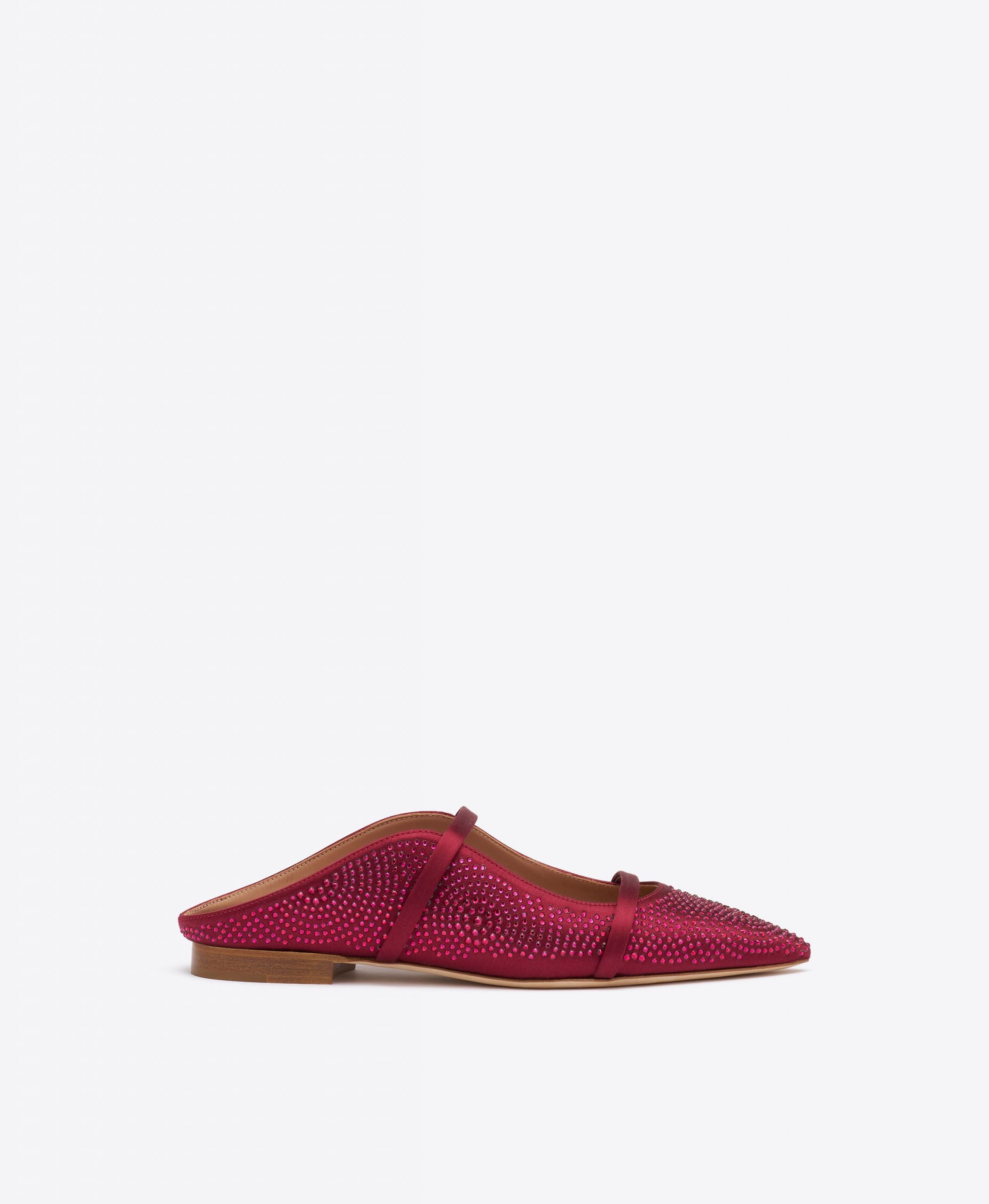 Malone Souliers Maureen Burgundy Satin Flat Mules